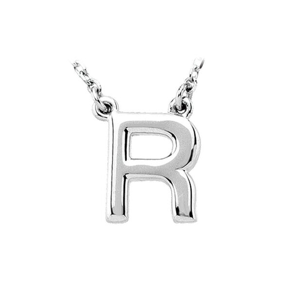14K White Gold, Kendall Collection, Block Initial R Necklace, 16 Inch - Picture 1 of 4